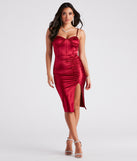 Vision In Satin Corset Midi Dress creates spring wedding guest dress, the perfect dress for graduation, or cocktail party dresss with stylish details in the latest trends for 2024!