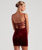 The Luxe Lace-Up Velvet Mini Dress is a unique party dress to help you create a look for work parties, birthdays, anniversaries, or your next 2023 celebration!