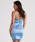 The Going Out Satin Slit Mini Dress is a unique party dress to help you create a look for work parties, birthdays, anniversaries, or your next 2023 celebration!