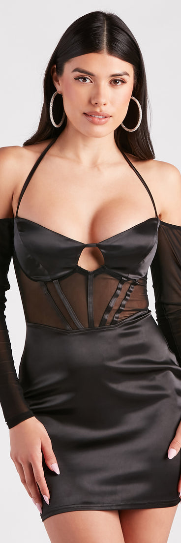 Such A Moment Satin Mesh Corset Mini Dress