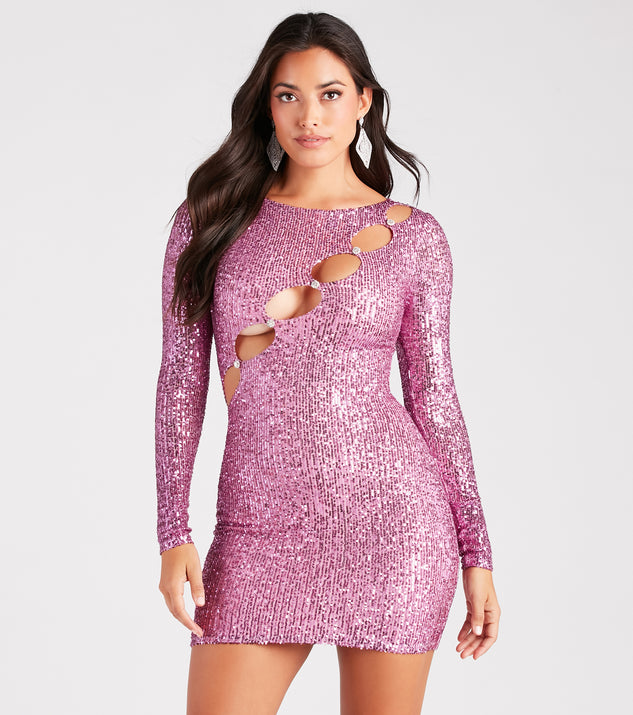 Cut To Perfection Sequin Rhinestone Button Dress