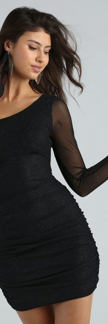 Spotlight Ready Glitter Mini Dress With Gloves