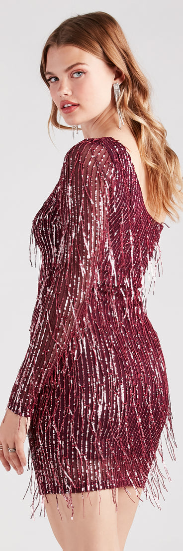 Glitz And Gleam Sequin Fringe Mini Dress