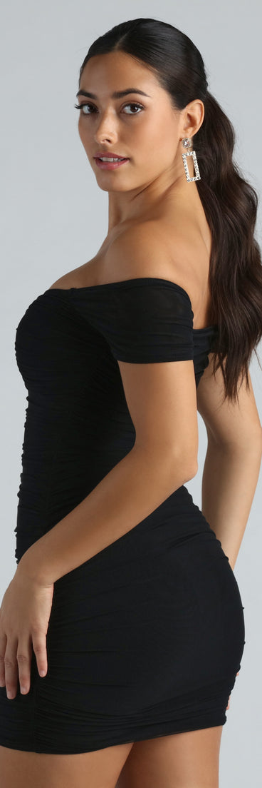 Show Off Mesh Off-The-Shoulder Mini Dress