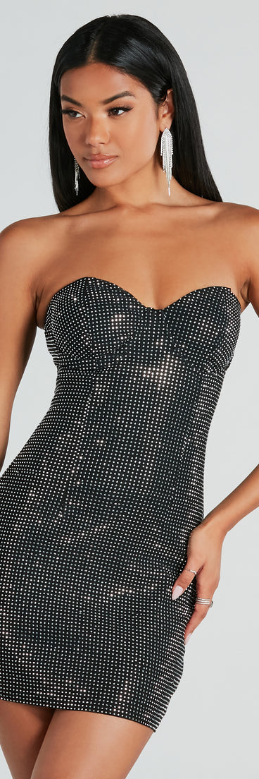 Level up your club dress with the Radiate Glamour Rhinestone Mini Dress to create a trendy Vegas outfit or nightclub dress with the hottest details!