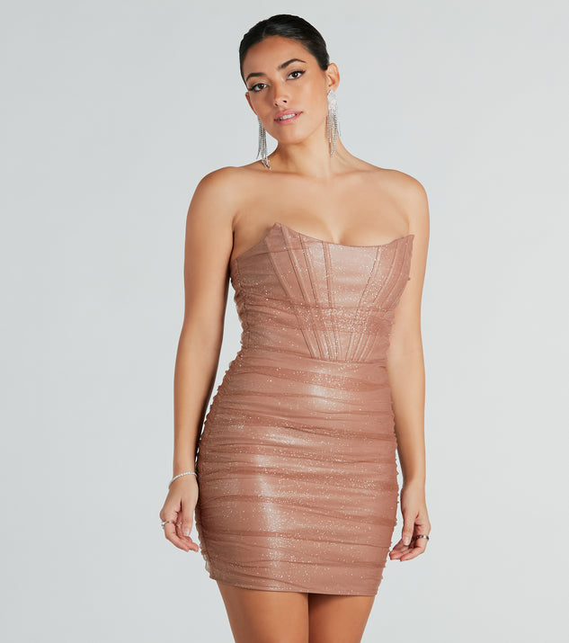 Level up your club dress with the Dream Girl Faux Leather Glitter Corset Mini Dress to create a trendy Vegas outfit or nightclub dress with the hottest details!