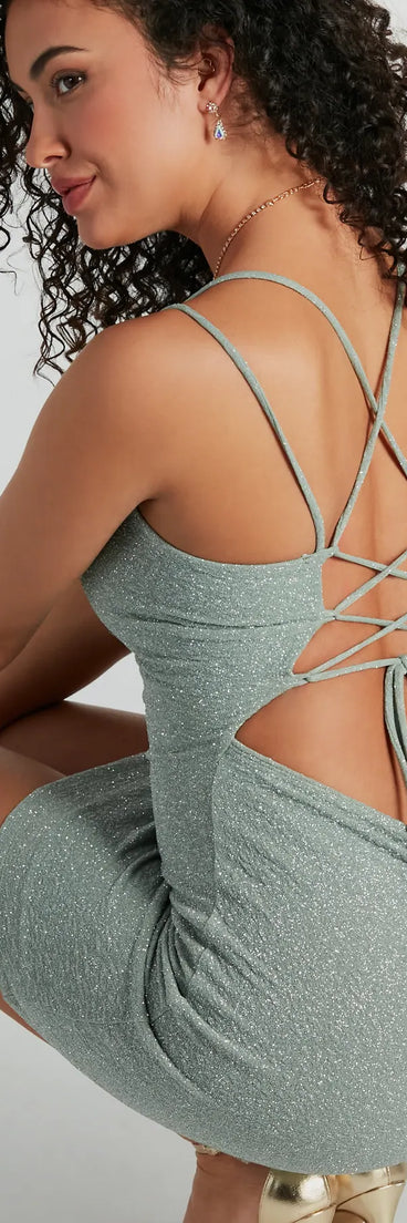 Level up your club dress with the Flawless Behavior Lace-Up Glitter Party Dress to create a trendy Vegas outfit or nightclub dress with the hottest details!