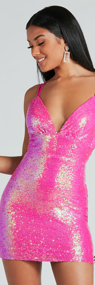 Level up your club dress with the Glitzy Sheen Sequin Bodycon Mini Dress to create a trendy Vegas outfit or nightclub dress with the hottest details!