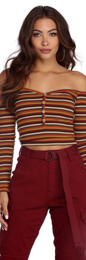 Stripe Piece Off Shoulder Crop Top