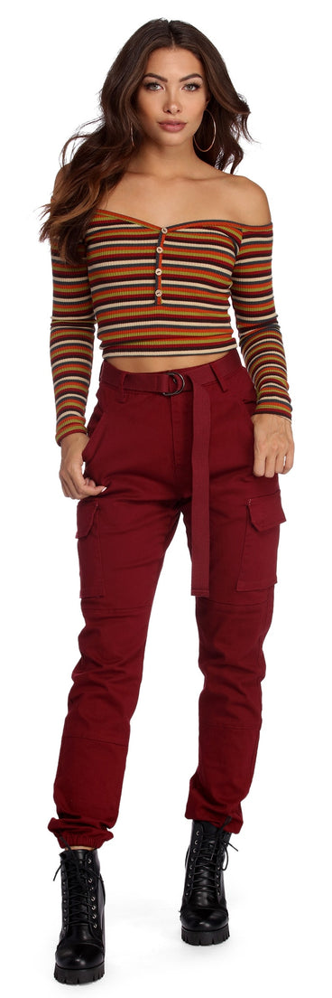 Stripe Piece Off Shoulder Crop Top