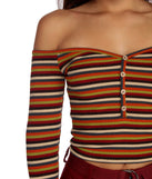 Stripe Piece Off Shoulder Crop Top