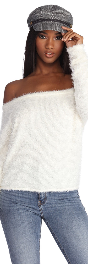 Snowy Vibes Fuzzy Pullover Top