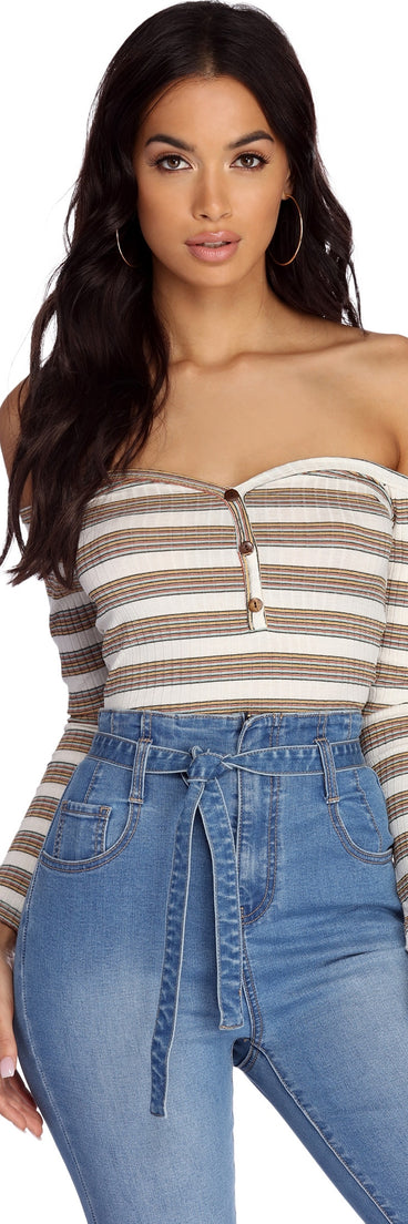 Buttons Up Striped Henley Top