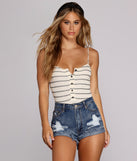 With fun and flirty details, Sweet In Stripes Bodysuit shows off your unique style for a trendy outfit for the summer season!