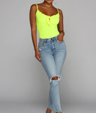 With fun and flirty details, Gorgeous Glow Ruffle Bodysuit shows off your unique style for a trendy outfit for the summer season!