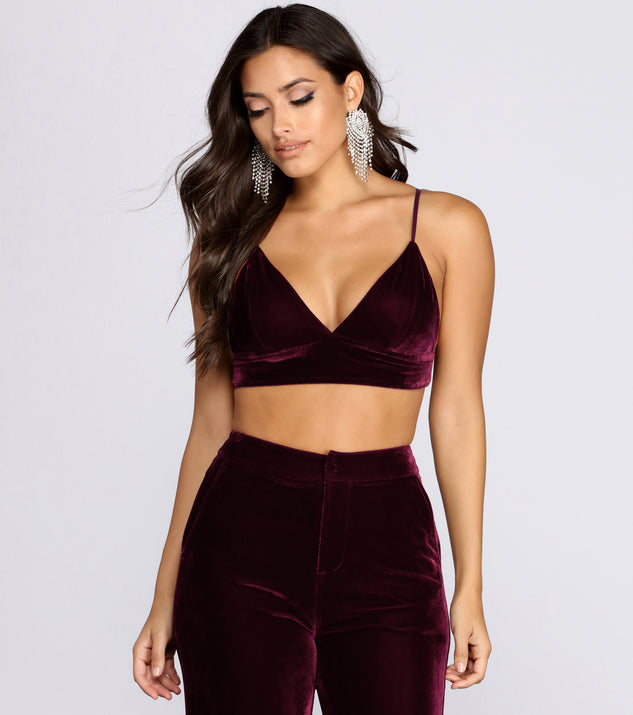 With fun and flirty details, Velvet Glamour Bralette shows off your unique style for a trendy outfit for the summer season!