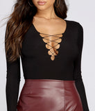 With fun and flirty details, Long Sleeve Lace Up Bodysuit shows off your unique style for a trendy outfit for the summer season!