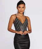 Beaded Rhinestone Pearl Bodysuit