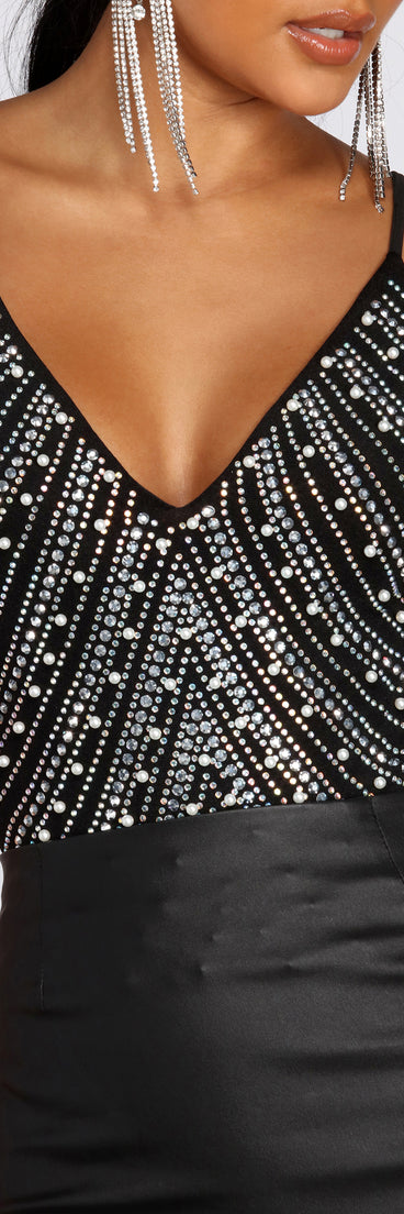 Beaded Rhinestone Pearl Bodysuit