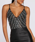 Beaded Rhinestone Pearl Bodysuit
