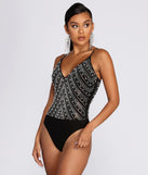 Beaded Rhinestone Pearl Bodysuit