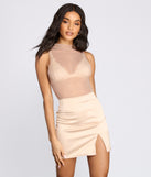 Neutral Vibes Mock Neck Heatstone Bodysuit is a trendy pick to create 2023 festival outfits, festival dresses, outfits for concerts or raves, and complete your best party outfits!