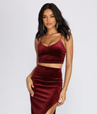 You’ll look stunning in the Irresistible Velvet Shimmer Crop Top when paired with its matching separate to create a glam clothing set perfect for a New Year’s Eve Party Outfit or Holiday Outfit for any event!