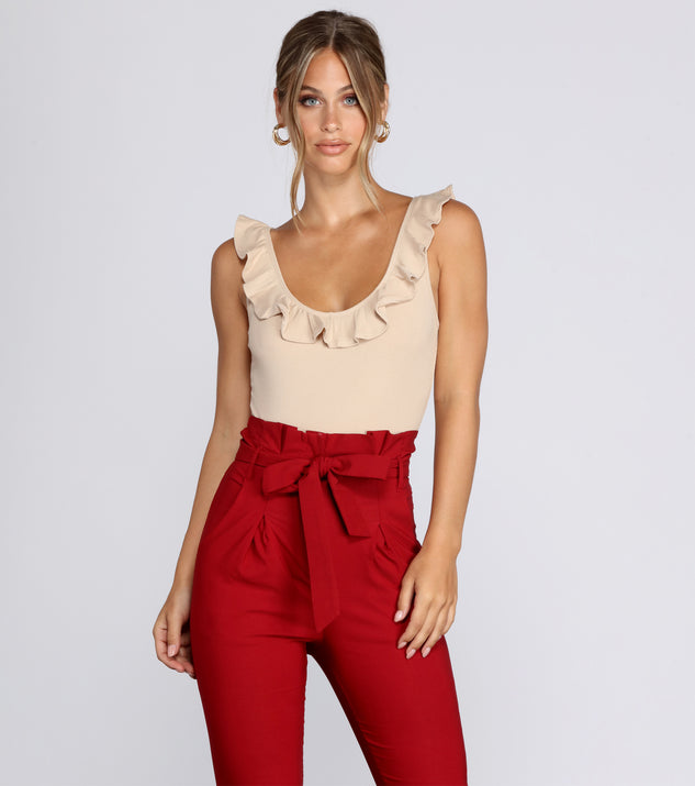 With fun and flirty details, Ruffle Trim Ribbed Bodysuit shows off your unique style for a trendy outfit for the summer season!