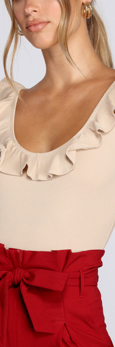 With fun and flirty details, Ruffle Trim Ribbed Bodysuit shows off your unique style for a trendy outfit for the summer season!