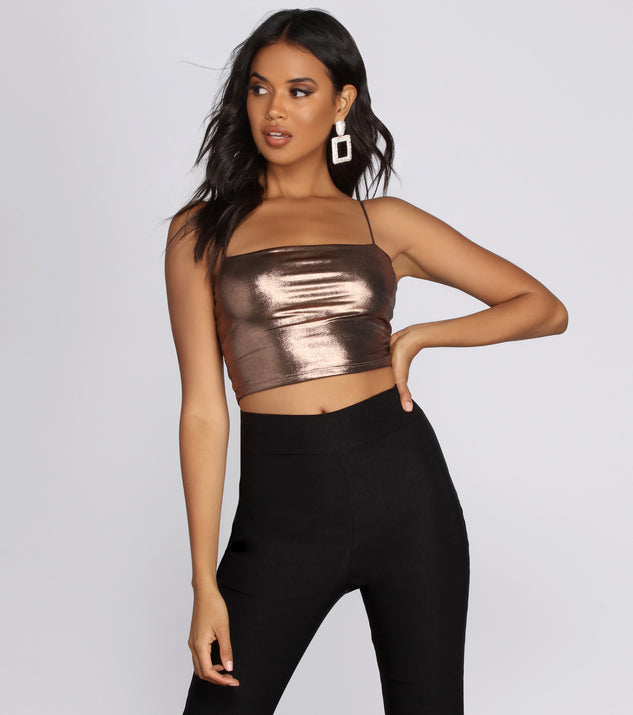 With fun and flirty details, Mega Babe Metallic Crop Top shows off your unique style for a trendy outfit for the summer season!