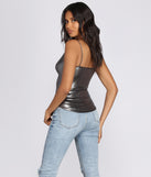 With fun and flirty details, Metallic Cowl Spaghetti Strap Top shows off your unique style for a trendy outfit for the summer season!