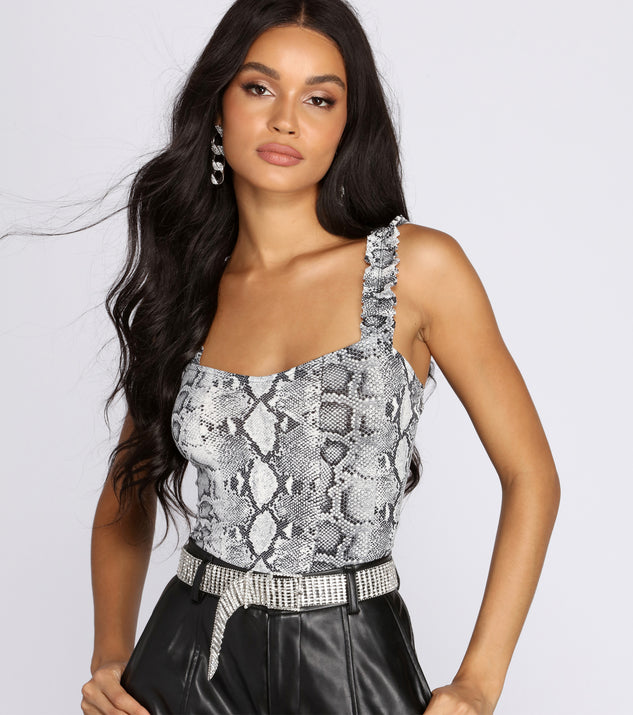 With fun and flirty details, Animal Instincts Ruffle Tank shows off your unique style for a trendy outfit for the summer season!