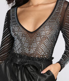 Number One Crush Rhinestone Mesh Bodysuit for 2022 festival outfits, festival dress, outfits for raves, concert outfits, and/or club outfits