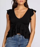 With fun and flirty details, Rally Peplum Ruffle Top shows off your unique style for a trendy outfit for the summer season!
