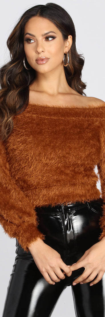 Off The Shoulder Eyelash Knit Top