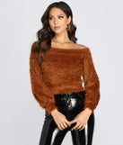 Off The Shoulder Eyelash Knit Top