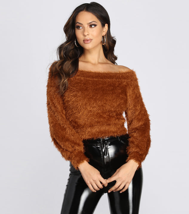 Off The Shoulder Eyelash Knit Top