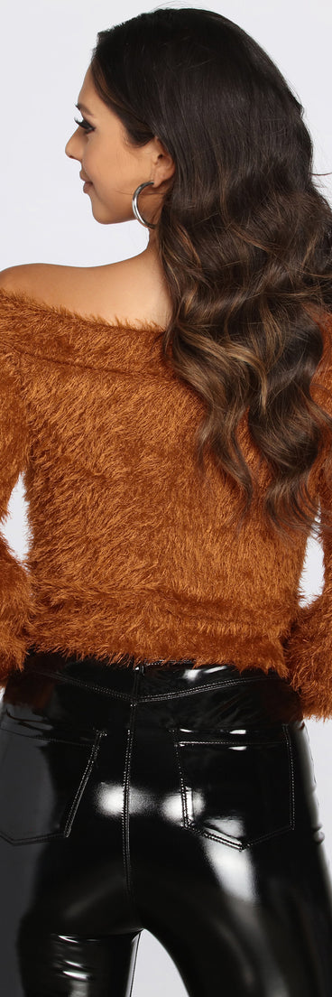 Off The Shoulder Eyelash Knit Top