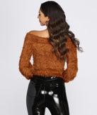 Off The Shoulder Eyelash Knit Top