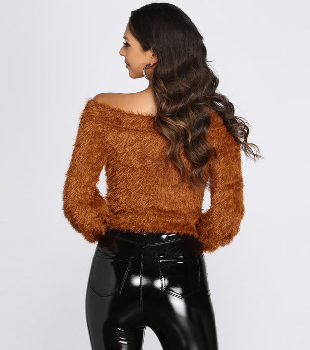 Off The Shoulder Eyelash Knit Top & Windsor