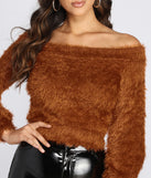 Off The Shoulder Eyelash Knit Top