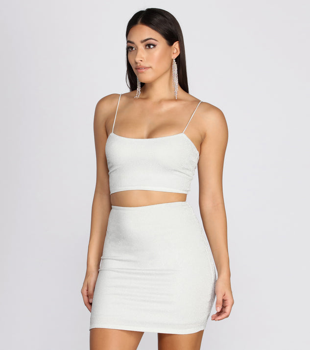You’ll look stunning in the Icy Beauty Crop Top when paired with its matching separate to create a glam clothing set perfect for a New Year’s Eve Party Outfit or Holiday Outfit for any event!