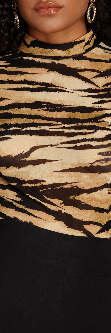 Tiger Heat Mesh Bodysuit for 2022 festival outfits, festival dress, outfits for raves, concert outfits, and/or club outfits