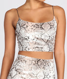 Luxe Velvet Snake Print Crop Top for 2022 festival outfits, festival dress, outfits for raves, concert outfits, and/or club outfits