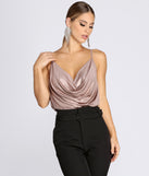 Drape And Shimmer Cowl Neck Tank Top for 2022 festival outfits, festival dress, outfits for raves, concert outfits, and/or club outfits