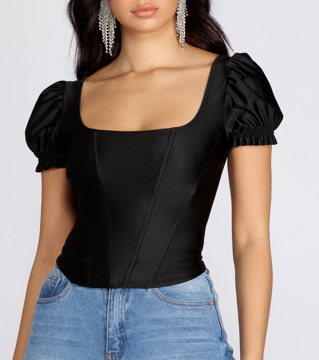 トップス SENEE puff sleeve square tops black LWSH2625xNOIRxPrimary_78855103