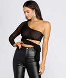 Get My Good Side Mesh One Shoulder Crop Top for 2022 festival outfits, festival dress, outfits for raves, concert outfits, and/or club outfits