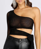 Get My Good Side Mesh One Shoulder Crop Top for 2022 festival outfits, festival dress, outfits for raves, concert outfits, and/or club outfits