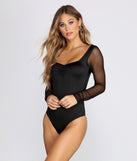 Ruched Sleeve Mesh Bodysuit for 2022 festival outfits, festival dress, outfits for raves, concert outfits, and/or club outfits