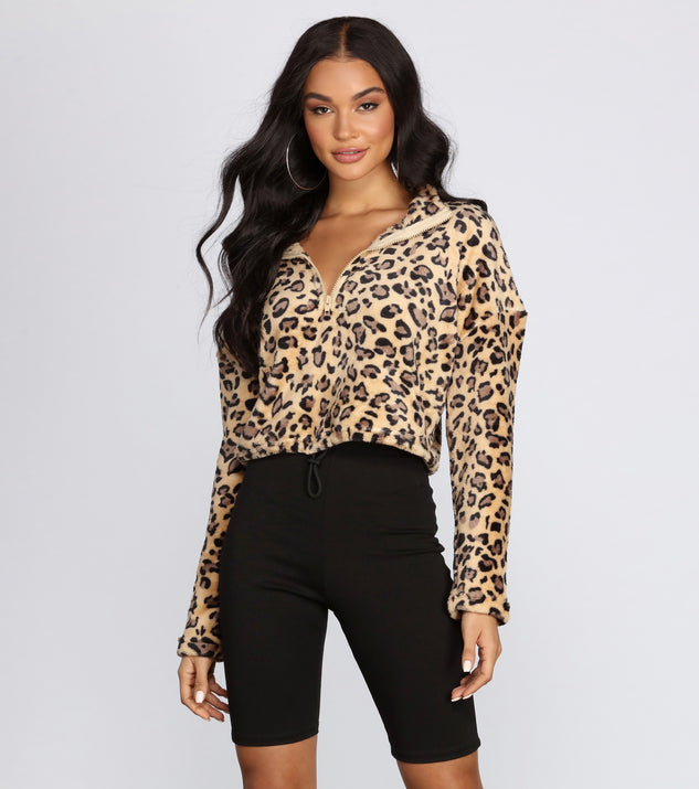 Leopard Print Zip Up Pullover for 2022 festival outfits, festival dress, outfits for raves, concert outfits, and/or club outfits